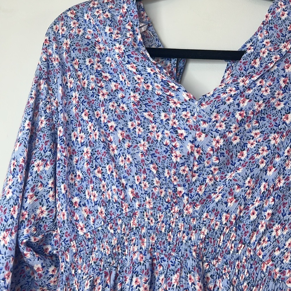 NWT Japna Dainty Floral Blue Pink White Long Sleeve Mini Dress Cottagecore Boho - Picture 2 of 6